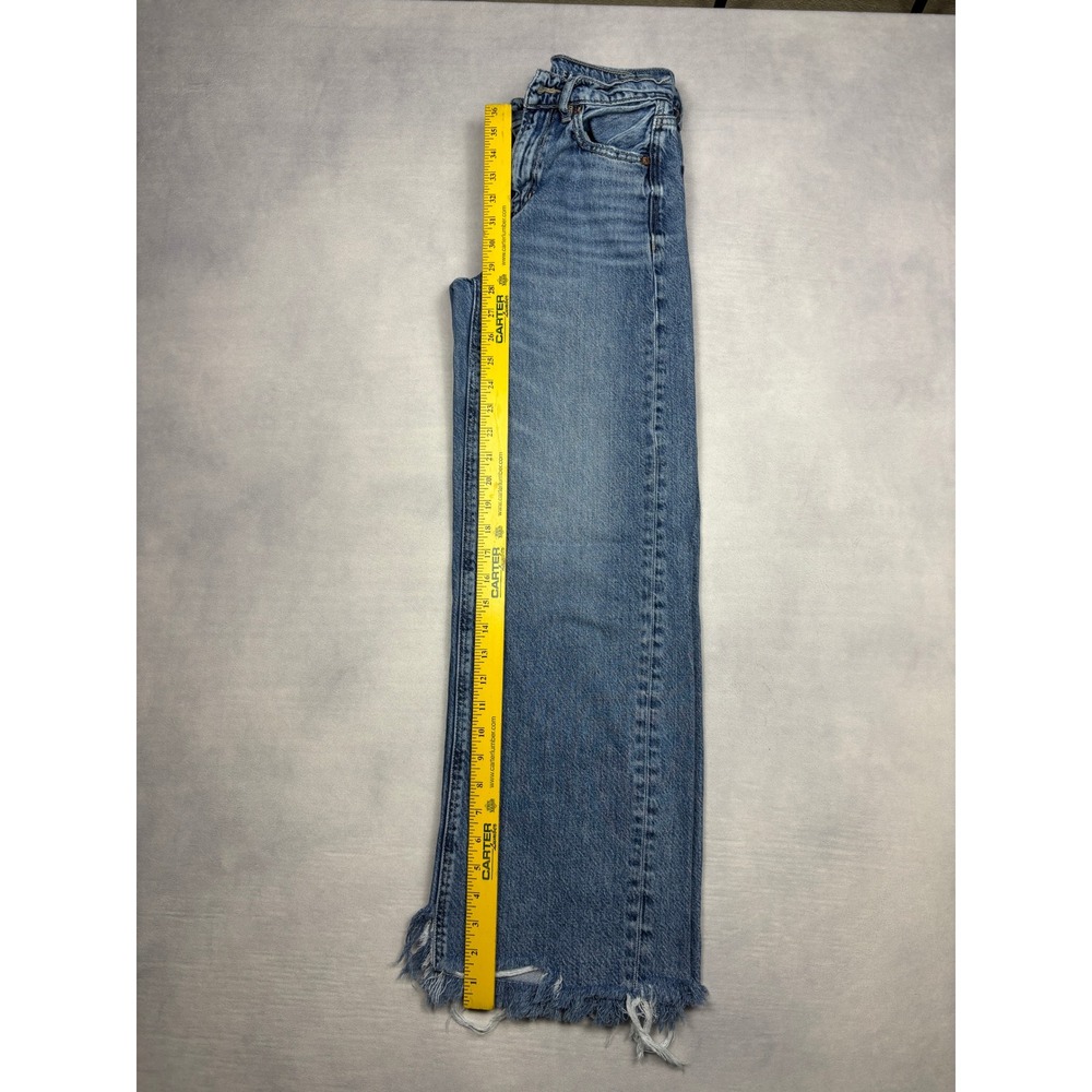 American Eagle Real Good Wide Leg Jeans Light Wash Raw Hem 000 Regular 4226 - Picture 7 of 11